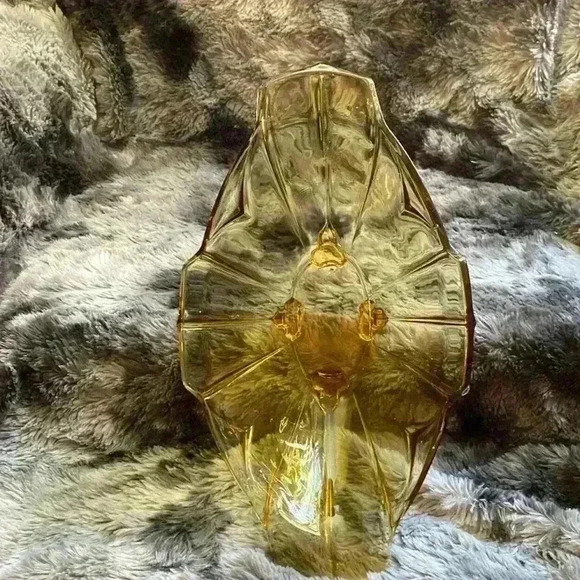 Vintage Art Deco  Amber Pressed Glass Oval Footed Bowl - Picture 6 of 16